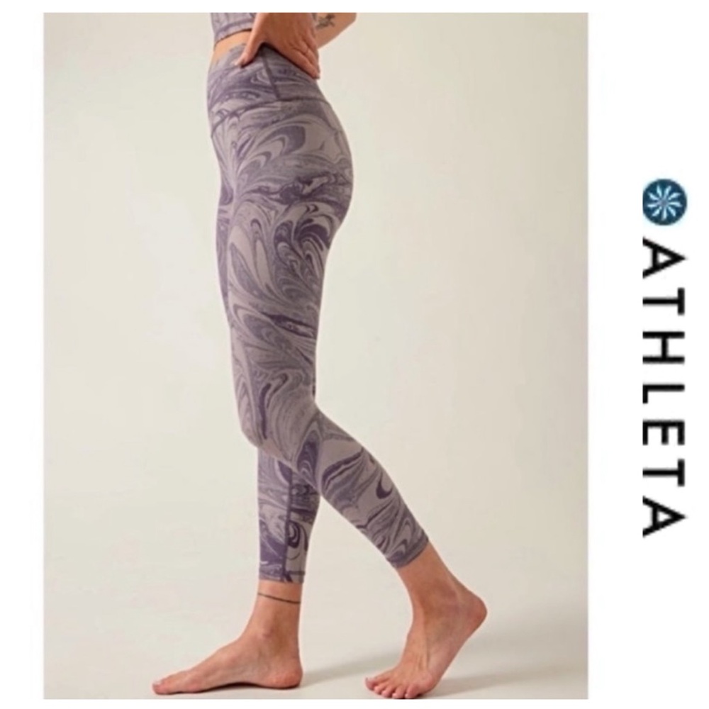 🔥NWTS-$100 ATHLETA Transcend Tights M Leggings Violet/Marble High-Rise Leggings